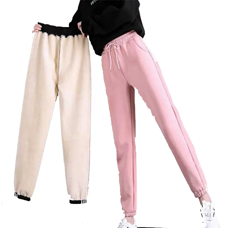 Women's Pink Fleece Warm Wide Leg Pants - Image 11
