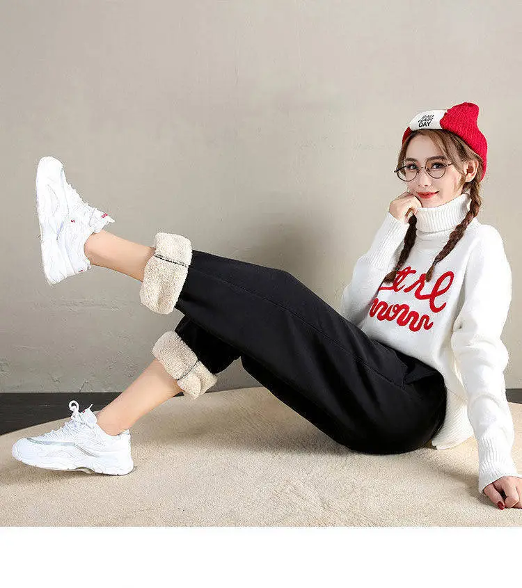 Women's Pink Fleece Warm Wide Leg Pants - Image 2
