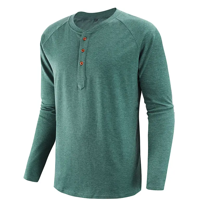 Men Long Sleeve Raglan T-Shirt Green Large - Image 9