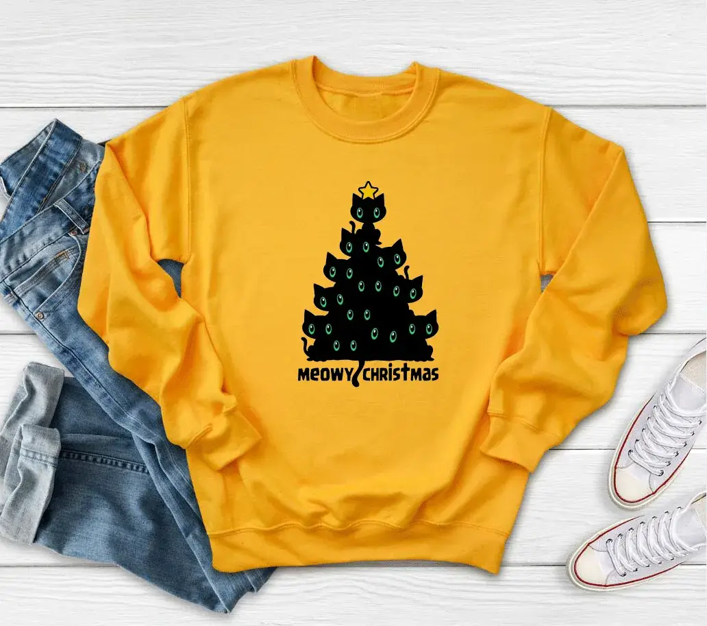Christmas Tree Printed Grey Sweatshirt Meowy Design - Image 4