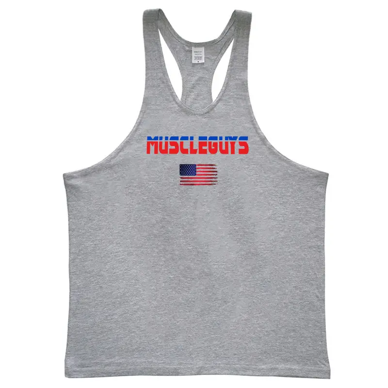 Men's Gray Muscle Beats Tank Top I-Back Training Wear - Image 4