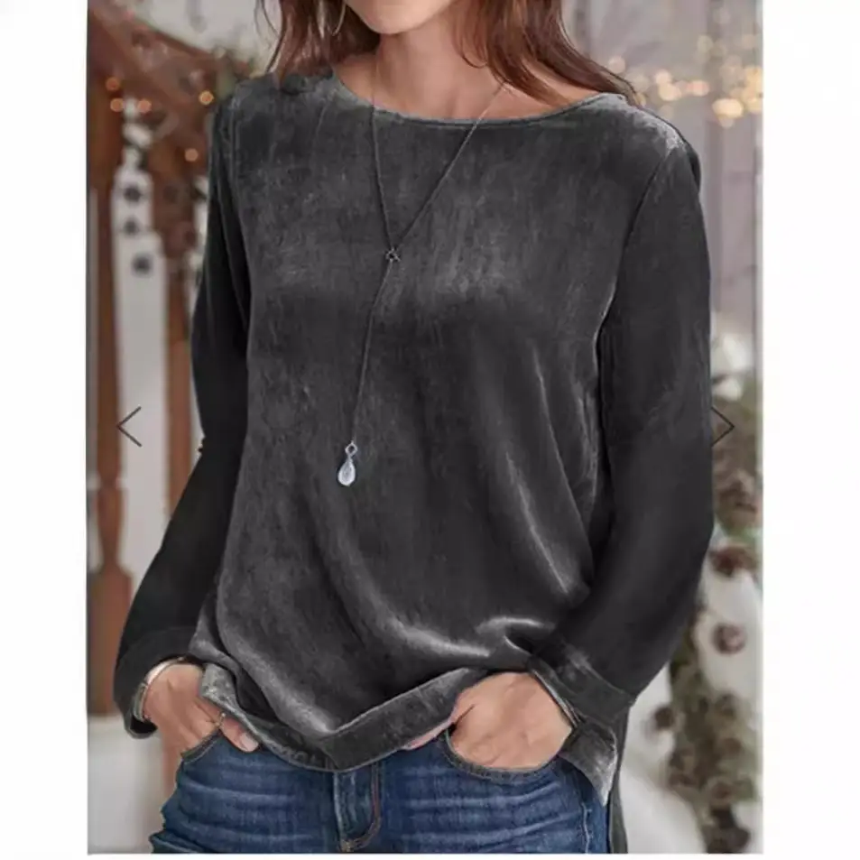 2024 Velvet Round Neck Pullover Long Sleeve Sweatshirt - Image 9