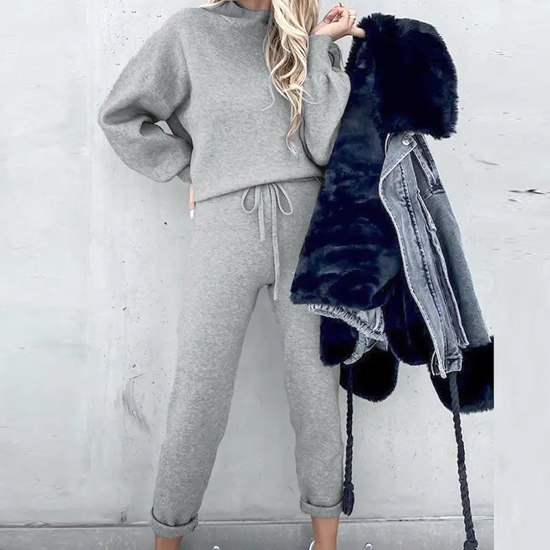 2020 Fleece Sweatshirt Set Grey Winter Casual - Image 7