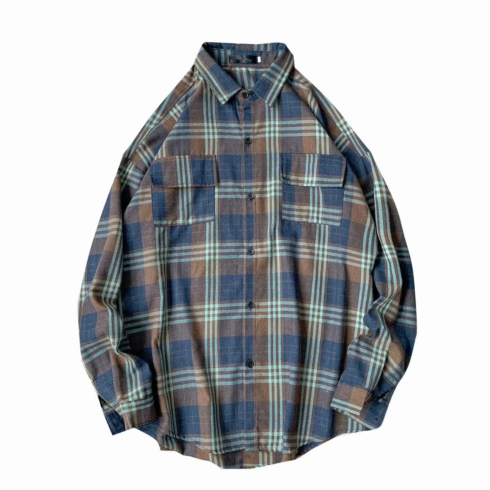 Men Plaid Plaid Shirt Retro Loose Fit Spring Autumn - Image 5