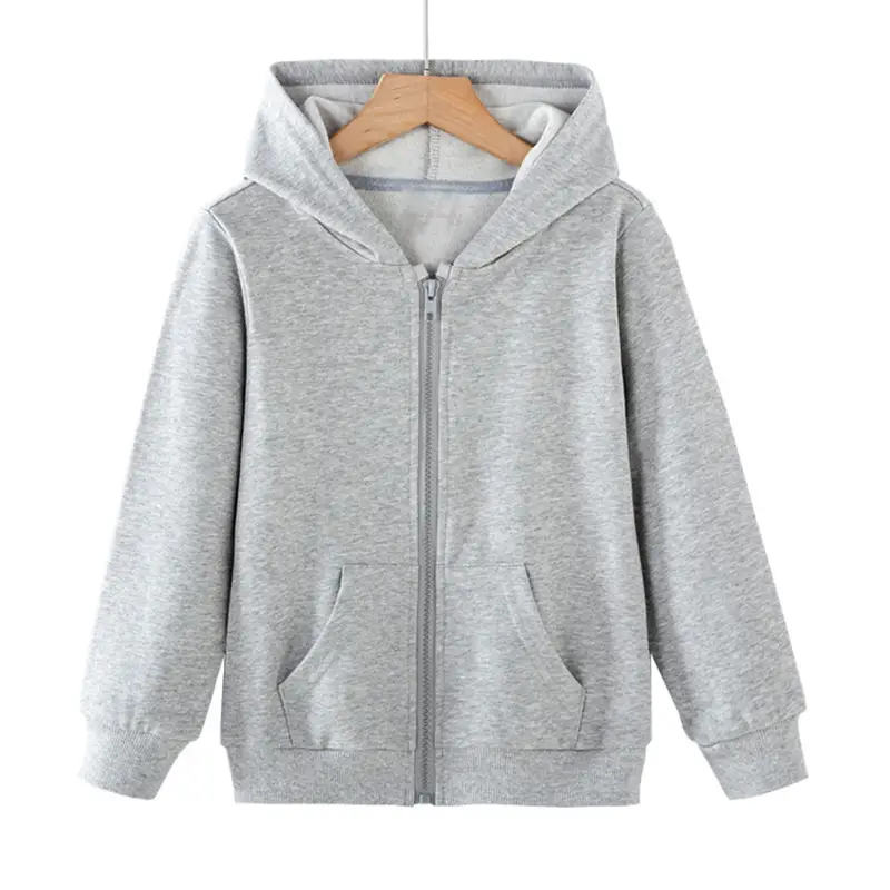 Gray Full-Zip Hooded Sweatshirt for Boys Girls - Image 3