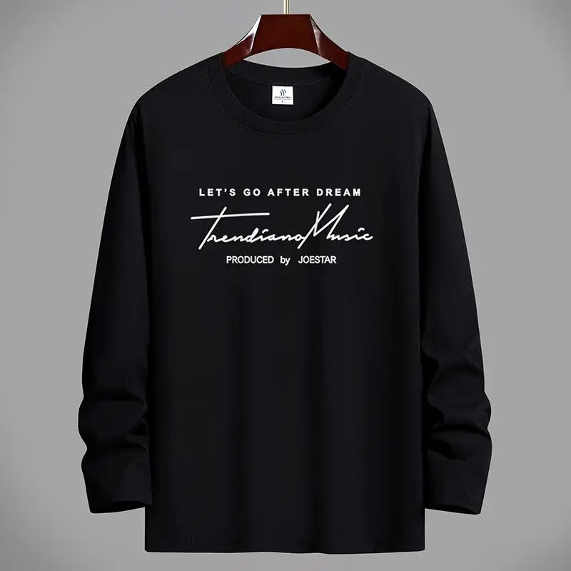Men Cotton Long Sleeve T-Shirt Black Graphic Print - Image 13
