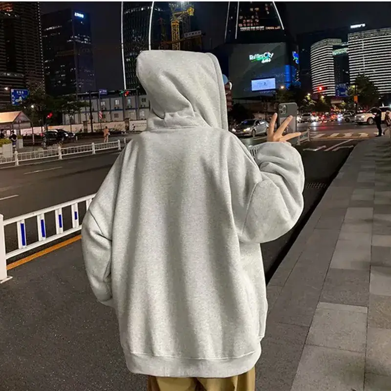 Men's Black Fleece Hoodie Winter Coat Loose Fit