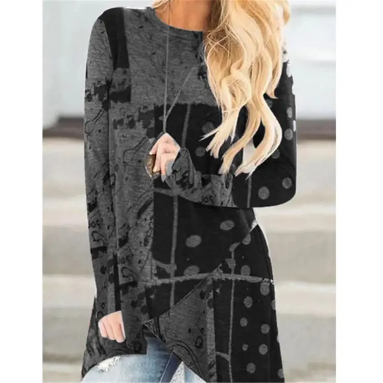 Long Sleeve Printed Irregular Midi Skirt Set for Women - Image 4
