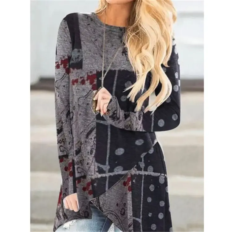 Long Sleeve Printed Irregular Midi Skirt Set for Women - Image 5