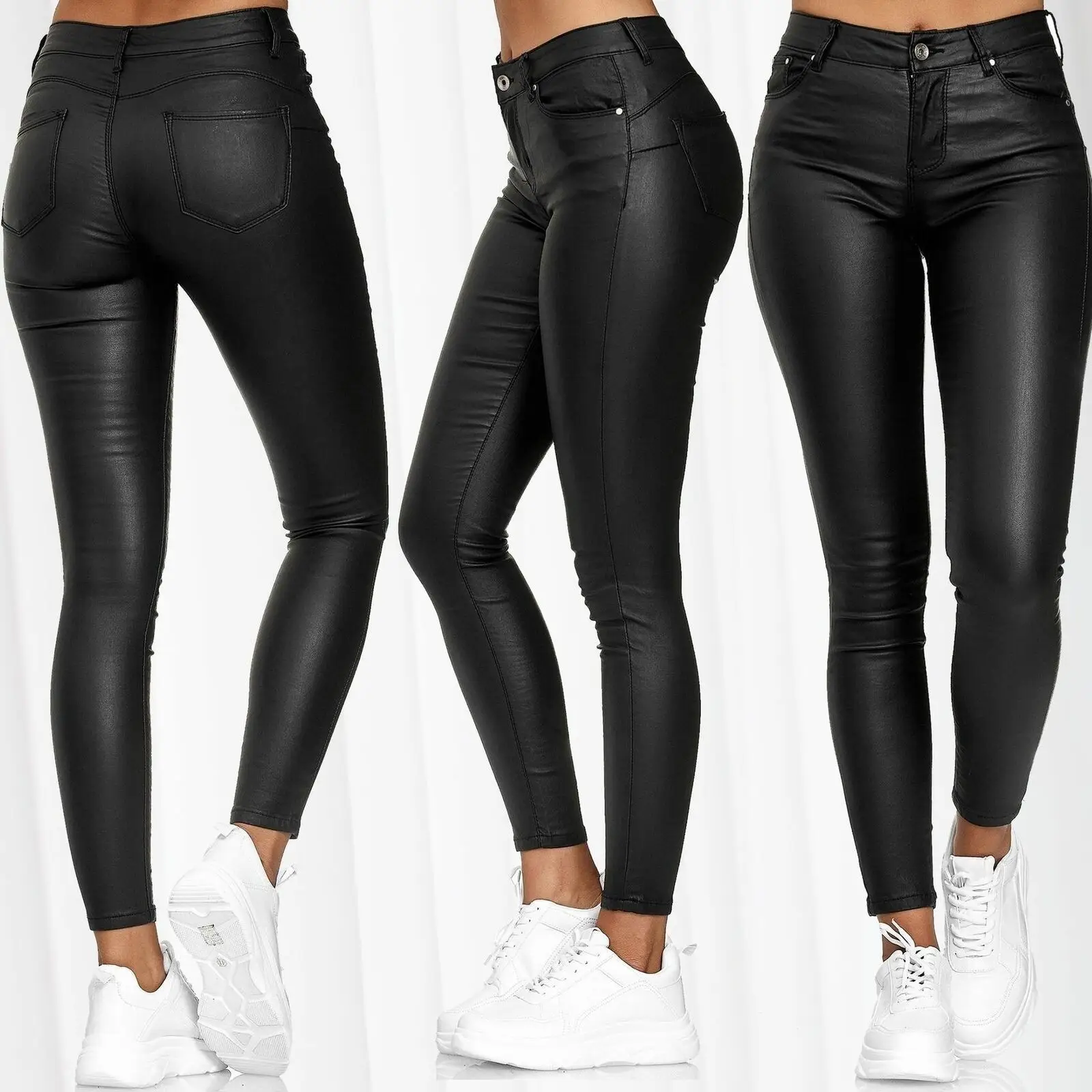 Women's Leather Leggings 2024 Spring Navy Red Black