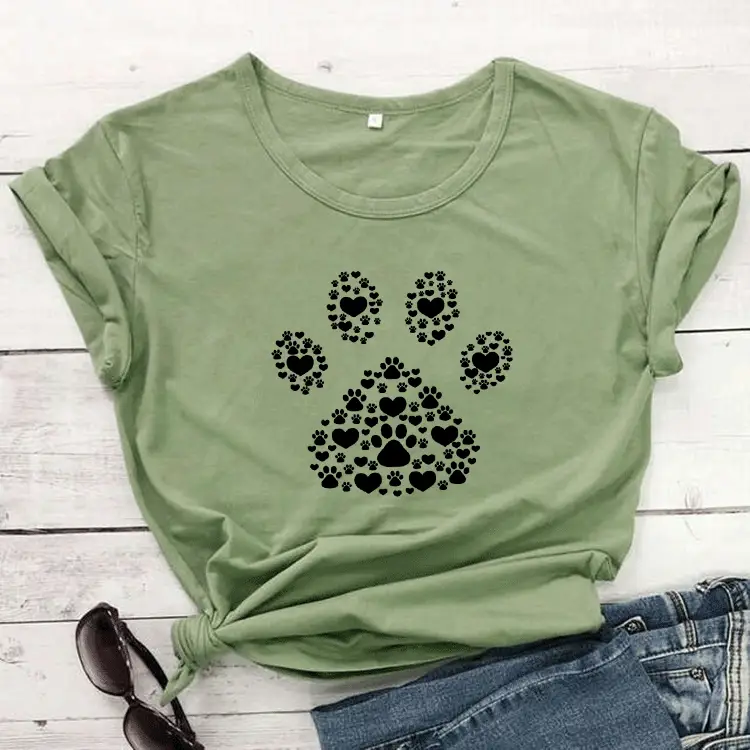 Black T-Shirt with Black Dog Paw Print Design - Image 4