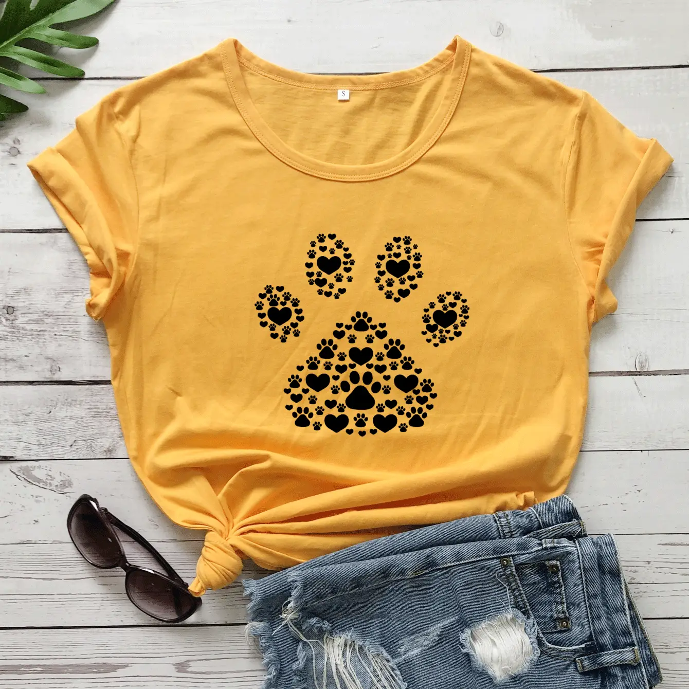 Black T-Shirt with Black Dog Paw Print Design - Image 5