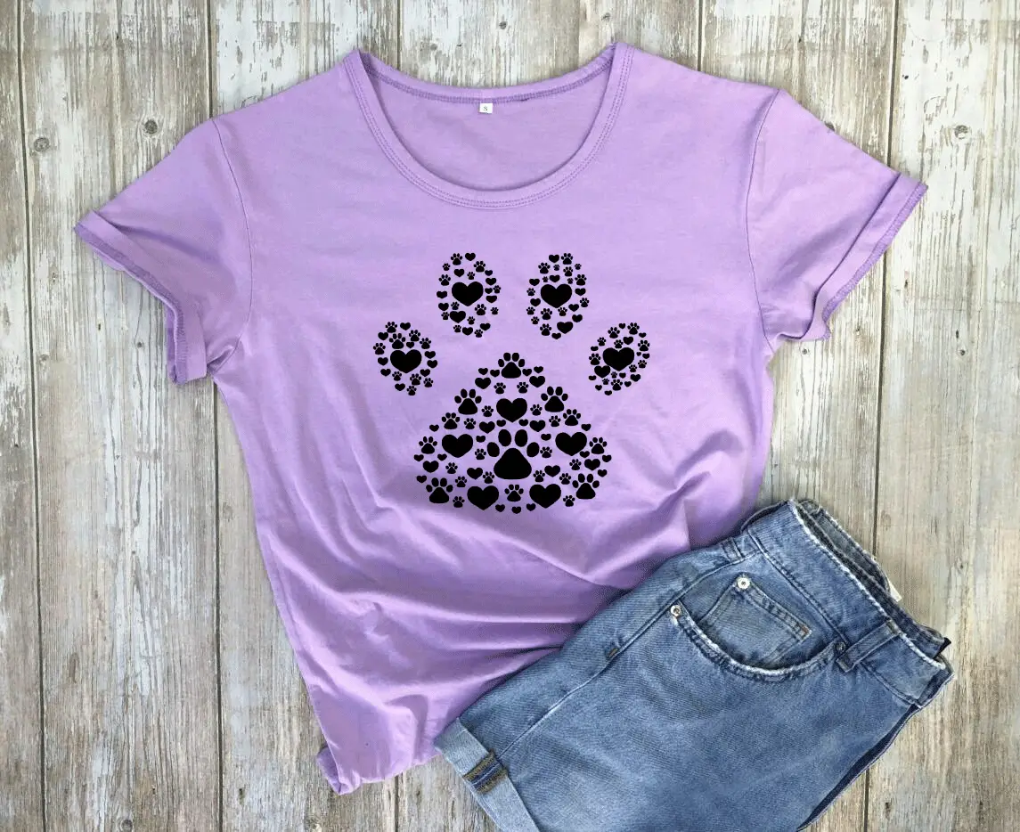 Black T-Shirt with Black Dog Paw Print Design - Image 8