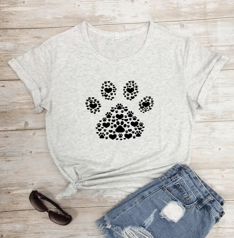 Black T-Shirt with Black Dog Paw Print Design - Image 9