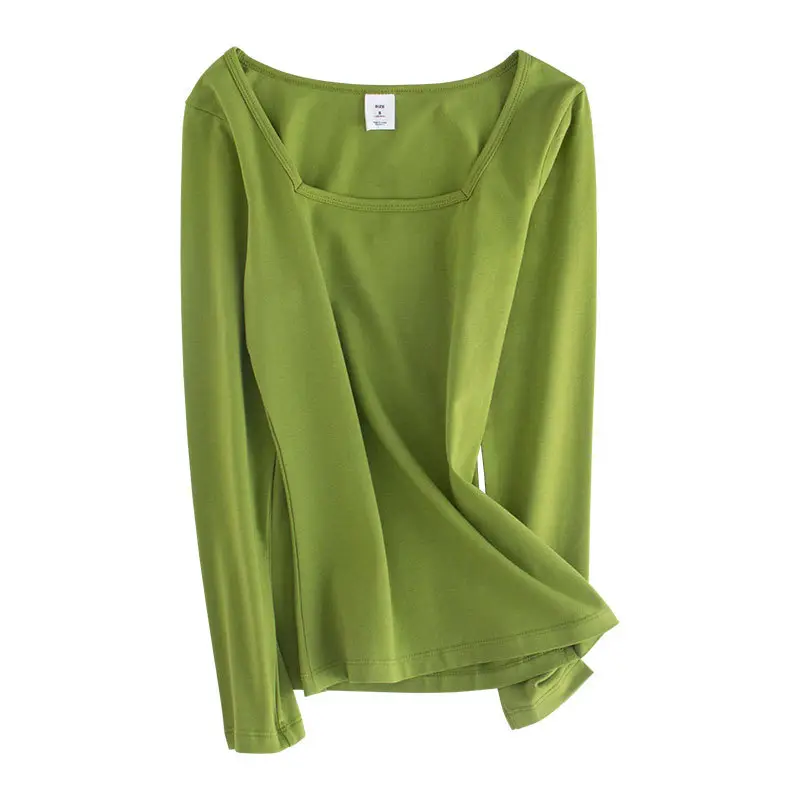 White Long Sleeve Women's T-Shirt with Square Collar - Image 6