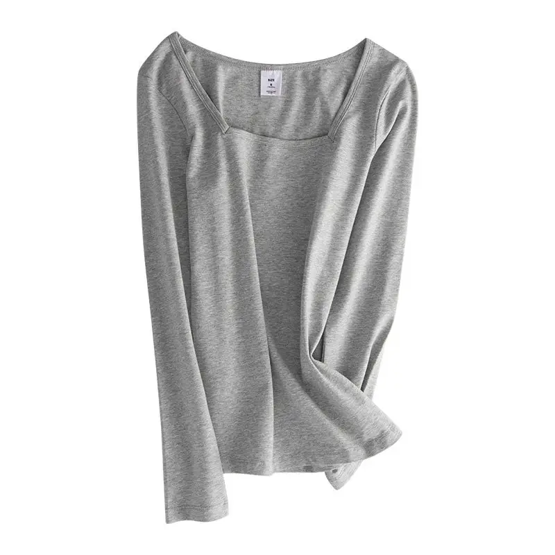 White Long Sleeve Women's T-Shirt with Square Collar - Image 2