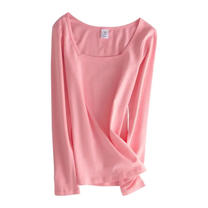 White Long Sleeve Women's T-Shirt with Square Collar - Image 4
