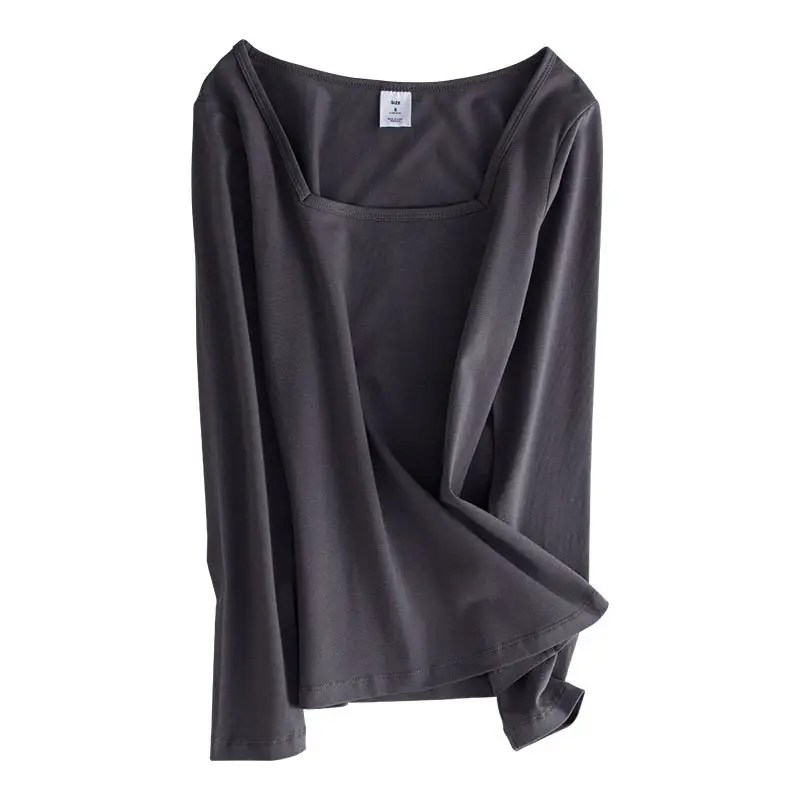 White Long Sleeve Women's T-Shirt with Square Collar - Image 5