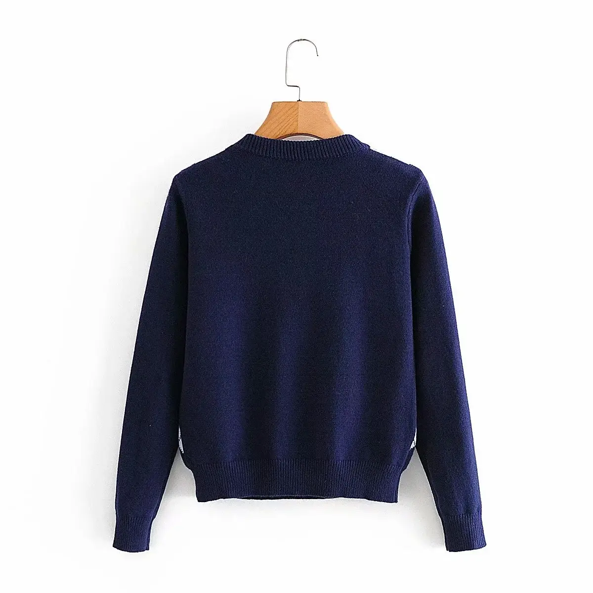 Women Diamond Plaid Knit Pullover Sweater - Image 7