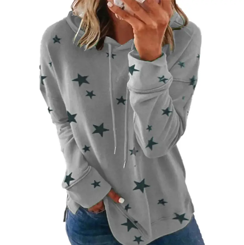 Women Star Printed Hooded Sweatshirt Purple Large