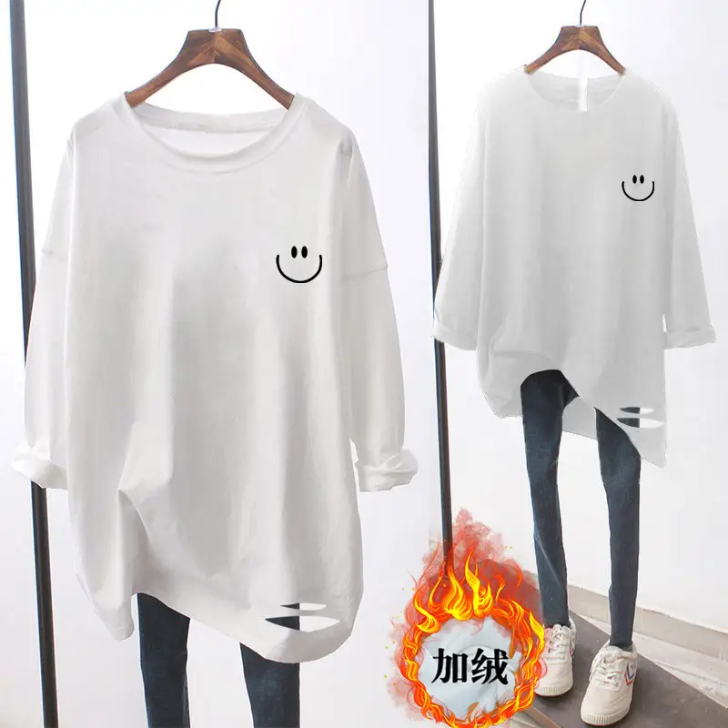 Women White Velvet Long Sleeve T-Shirt with Graphic Print - Image 9