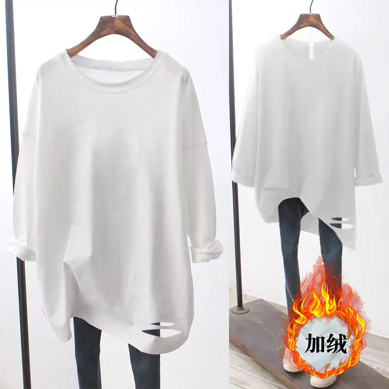 Women White Velvet Long Sleeve T-Shirt with Graphic Print - Image 2