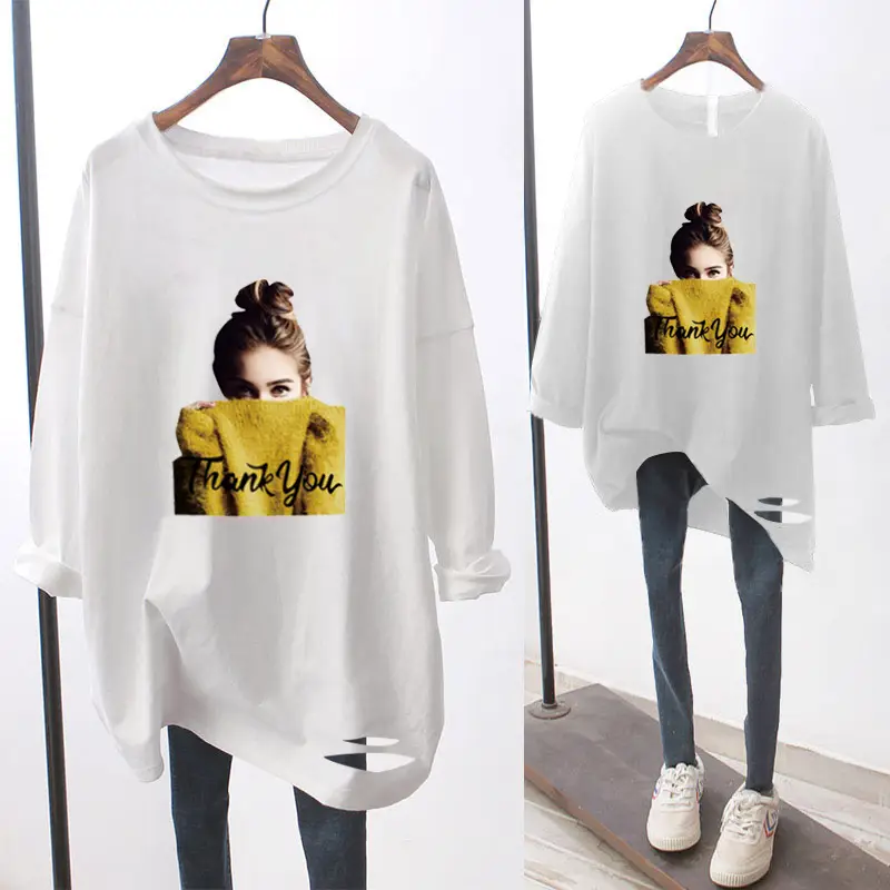 Women White Velvet Long Sleeve T-Shirt with Graphic Print - Image 3