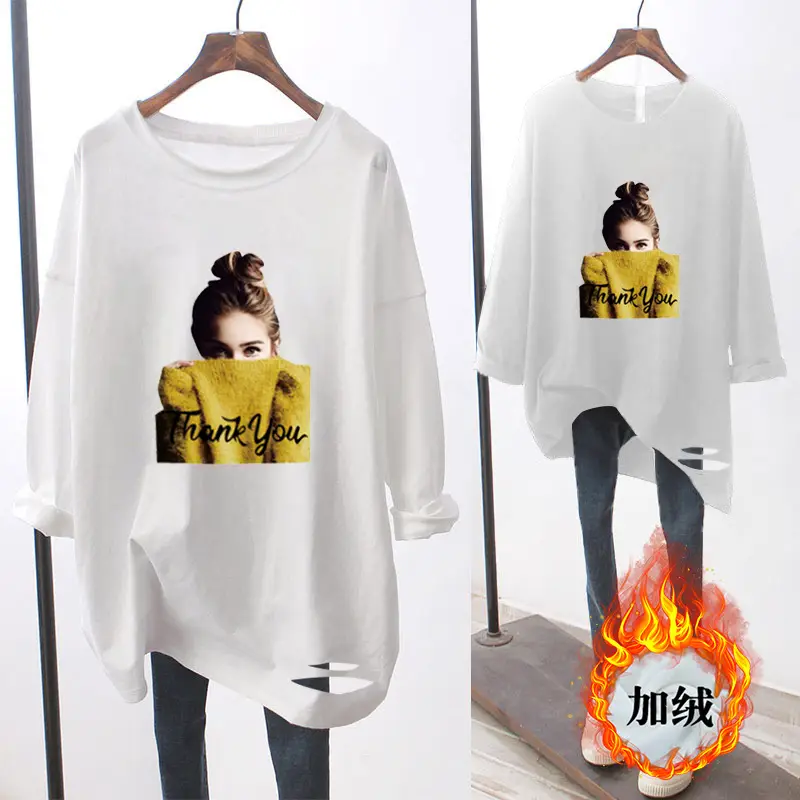 Women White Velvet Long Sleeve T-Shirt with Graphic Print - Image 4