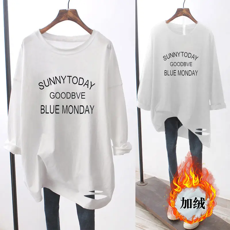 Women White Velvet Long Sleeve T-Shirt with Graphic Print - Image 8