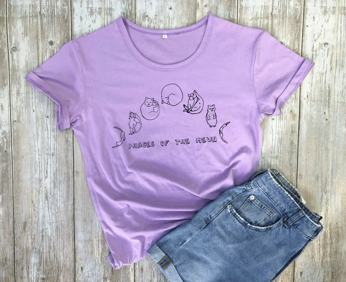Women Pink Cat Print T-Shirt Short Sleeve - Image 8