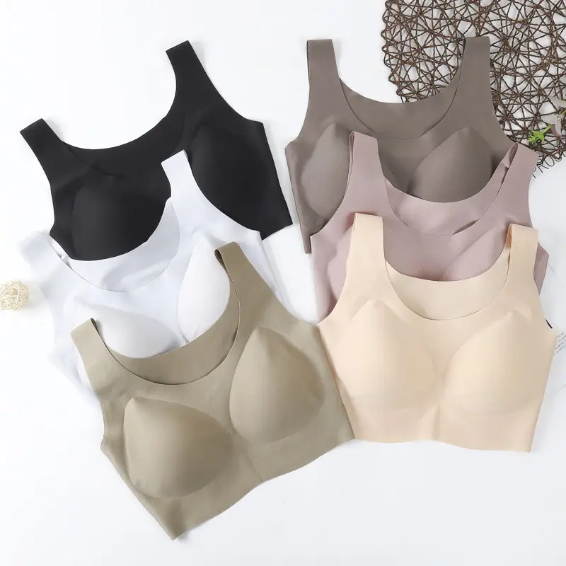 Thailand Latex Traceless Underwear One-piece Sports Rimless Push-up Sleeping Breathable Vest-style Beauty Back Bra