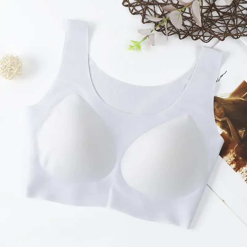 Thailand Latex Traceless Underwear One-piece Sports Rimless Push-up Sleeping Breathable Vest-style Beauty Back Bra