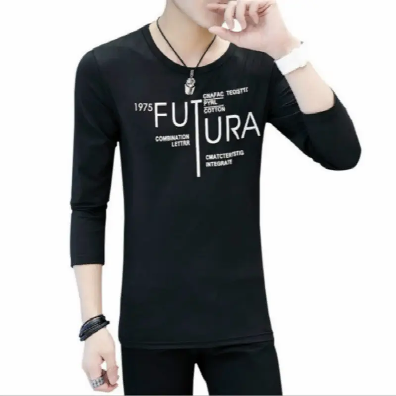 Men Long Sleeve T-Shirt White Black Geometric Slim Fit - Image 14