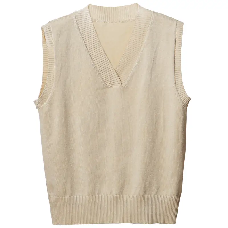 Women V Neck Sleeveless Knit Vest Beige - Image 12