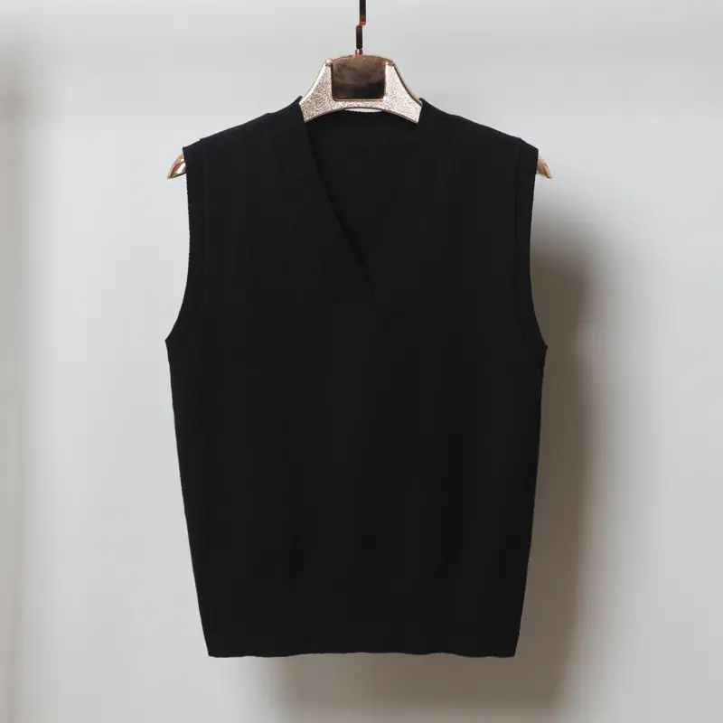 Women V Neck Sleeveless Knit Vest Beige - Image 2