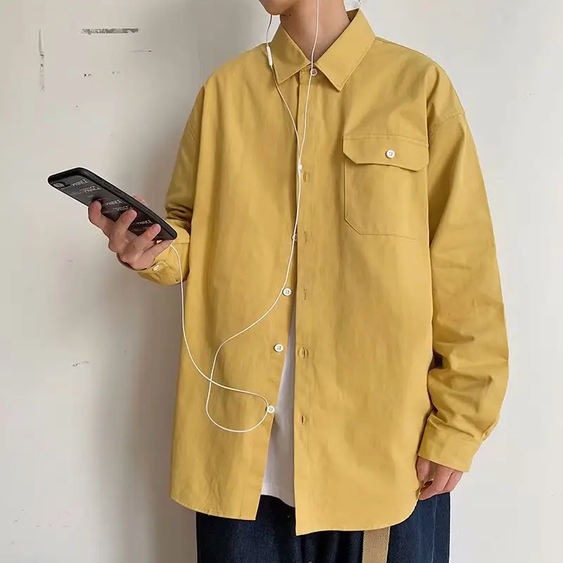 Japanese Style Long Sleeve Workwear Shirt Men Loose Autumn Casual - Image 3