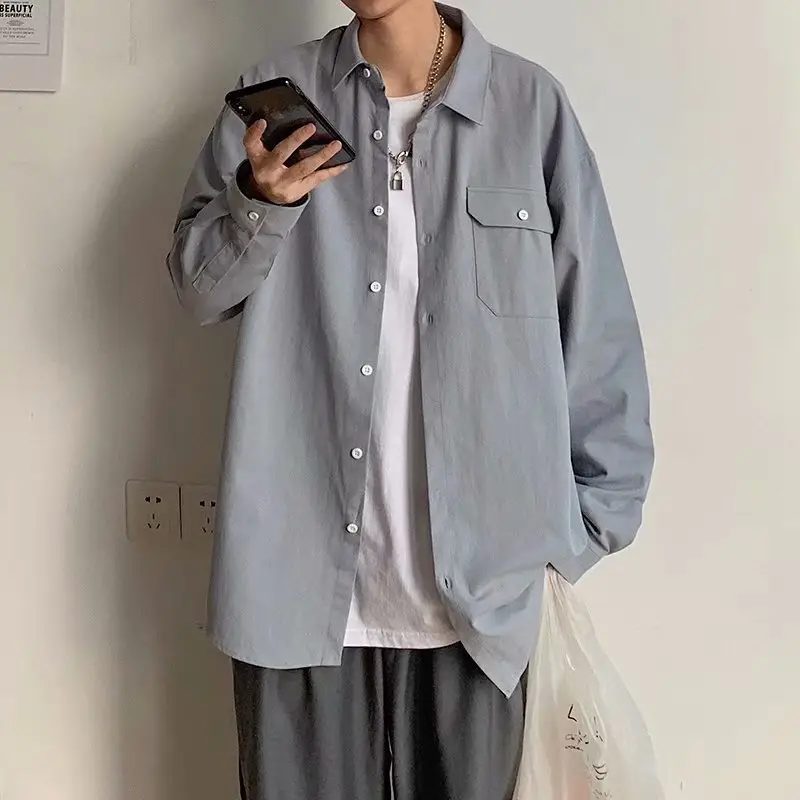 Japanese Style Long Sleeve Workwear Shirt Men Loose Autumn Casual - Image 2