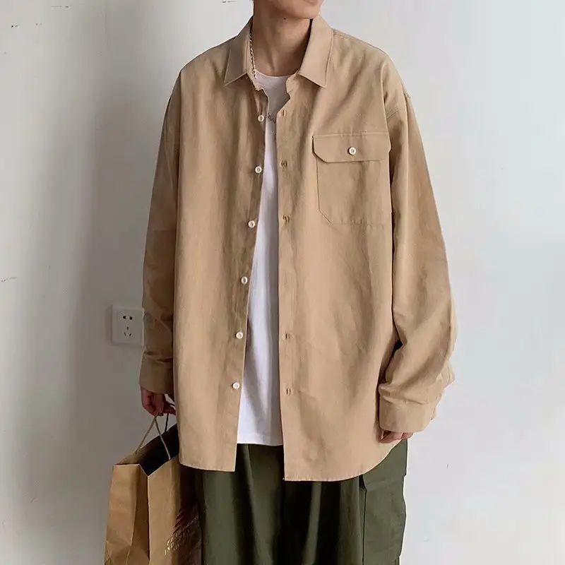Japanese Style Long Sleeve Workwear Shirt Men Loose Autumn Casual - Image 4