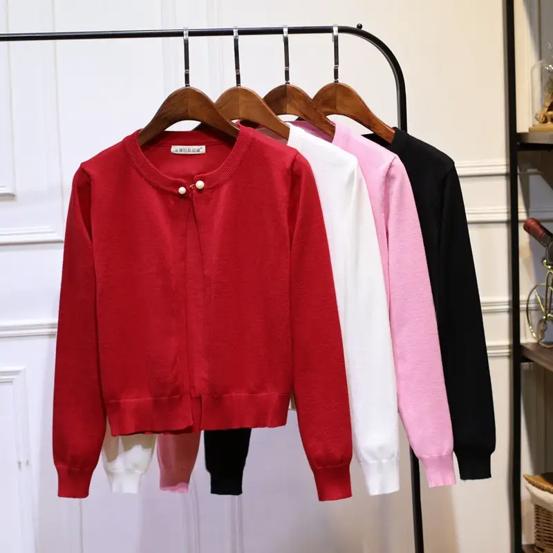 Women Red Knitted Crewneck Sweater Spring Autumn - Image 6