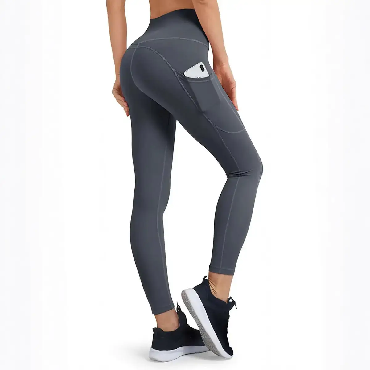 Women Spliced Sports Yoga Pants Grey High Waist - Image 9