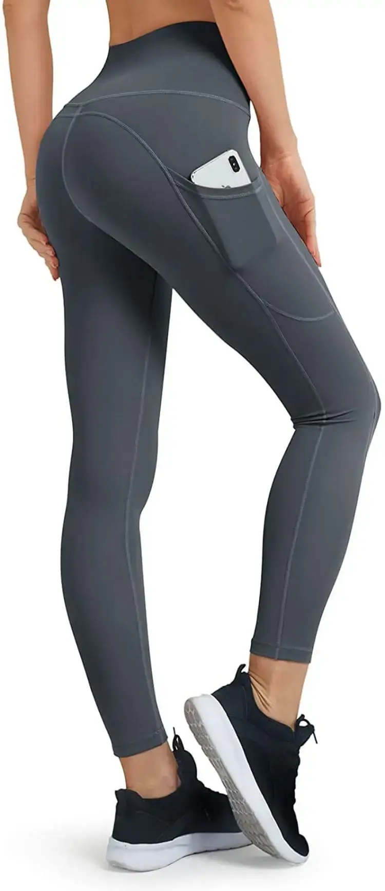 Women Spliced Sports Yoga Pants Grey High Waist - Image 3
