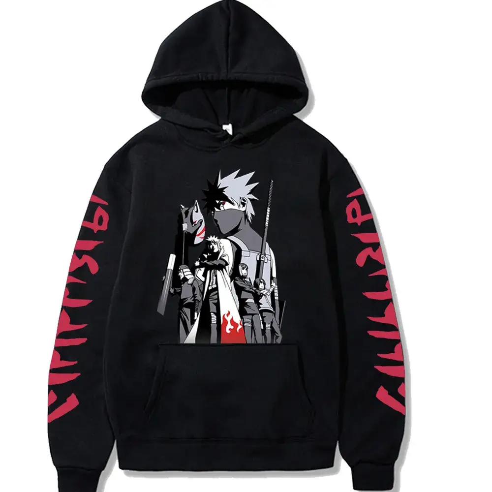 Naruto Sasuke Fleece Hoodie Plus Size Black - Image 5