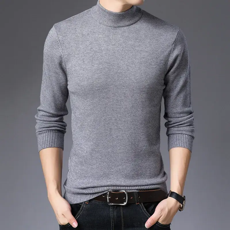 Winter Thickened Men's Grey Semi-Turtleneck Sweater - Image 9