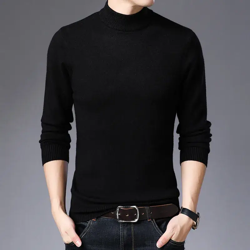 Winter Thickened Men's Grey Semi-Turtleneck Sweater - Image 2