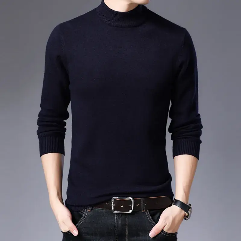 Winter Thickened Men's Grey Semi-Turtleneck Sweater - Image 3