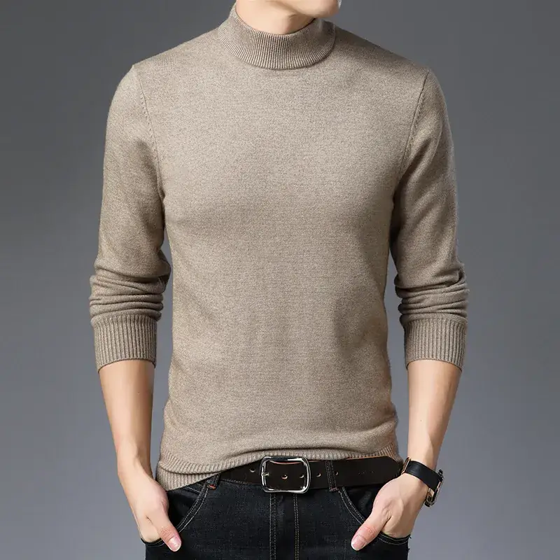 Winter Thickened Men's Grey Semi-Turtleneck Sweater - Image 4