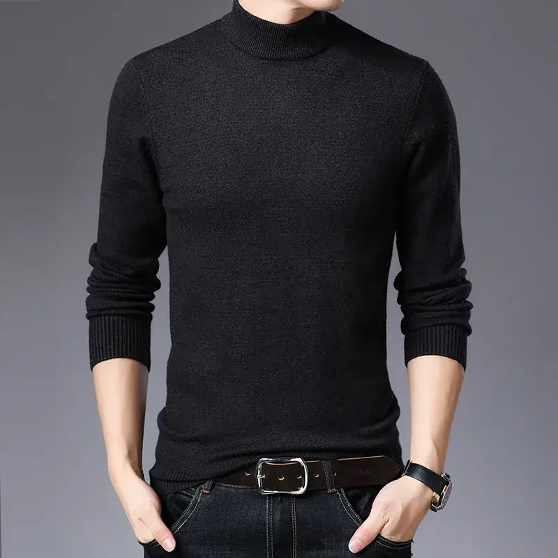Winter Thickened Men's Grey Semi-Turtleneck Sweater - Image 6