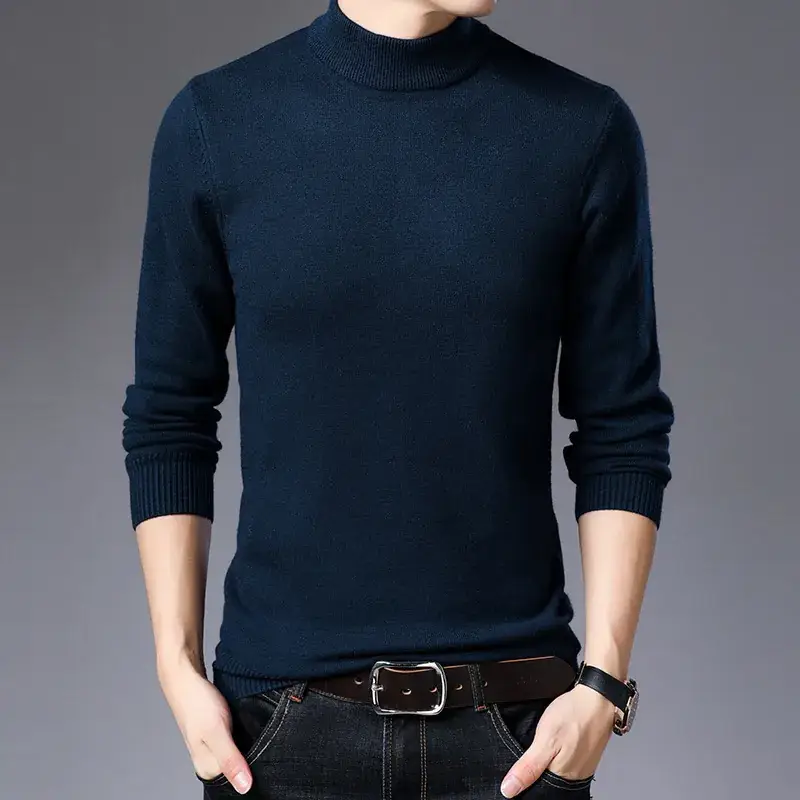Winter Thickened Men's Grey Semi-Turtleneck Sweater - Image 7