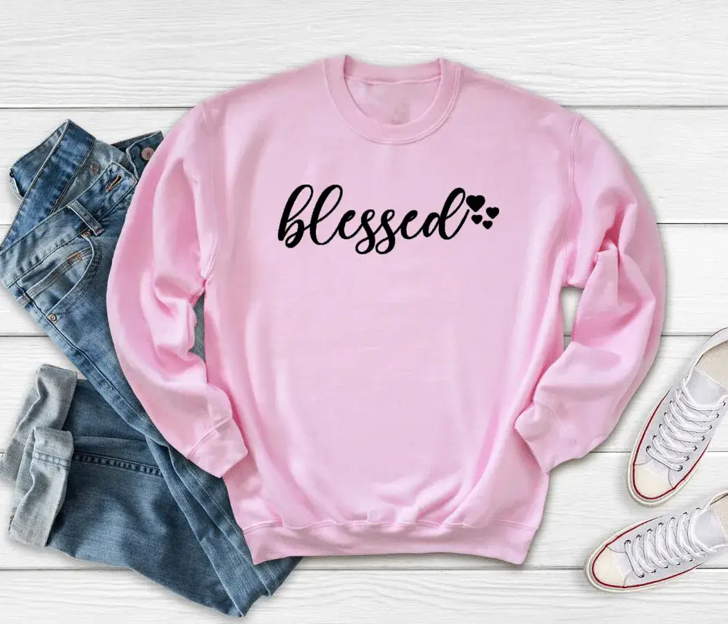 Pink Blessed Cotton Sweatshirt with Letter Print