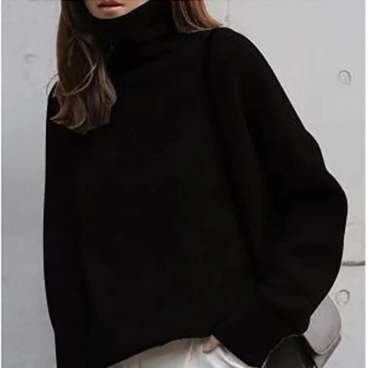 Heavy Turtleneck Sweater Women Red Loose Knit Large - Image 10
